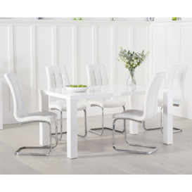 Atlanta 160cm White High Gloss Dining Table With 4 Grey Vigo Chairs