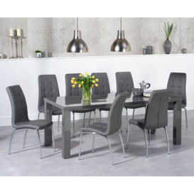 Atlanta 200cm Dark Grey High Gloss Dining Table With 6 Red Enzo Chairs