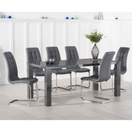 Atlanta 200cm Dark Grey High Gloss Dining Table With 6 Black Vigo Chairs