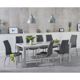 Atlanta 200cm Light Grey High Gloss Dining Table with 8 Black Marco Chairs