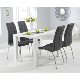 Seattle 120cm White High Gloss Dining Table With 4 Red Enzo Chairs
