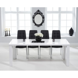 Seattle 200cm White High Gloss Dining Table With 6 Red Enzo Chairs