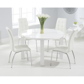 Atlanta 120cm Round White High Gloss Dining Table With 4 Red Enzo Chairs