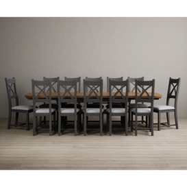 Olympia 180cm Oak and Charcoal Grey Extending Dining Table With 12 Charcoal Grey X Back Chairs