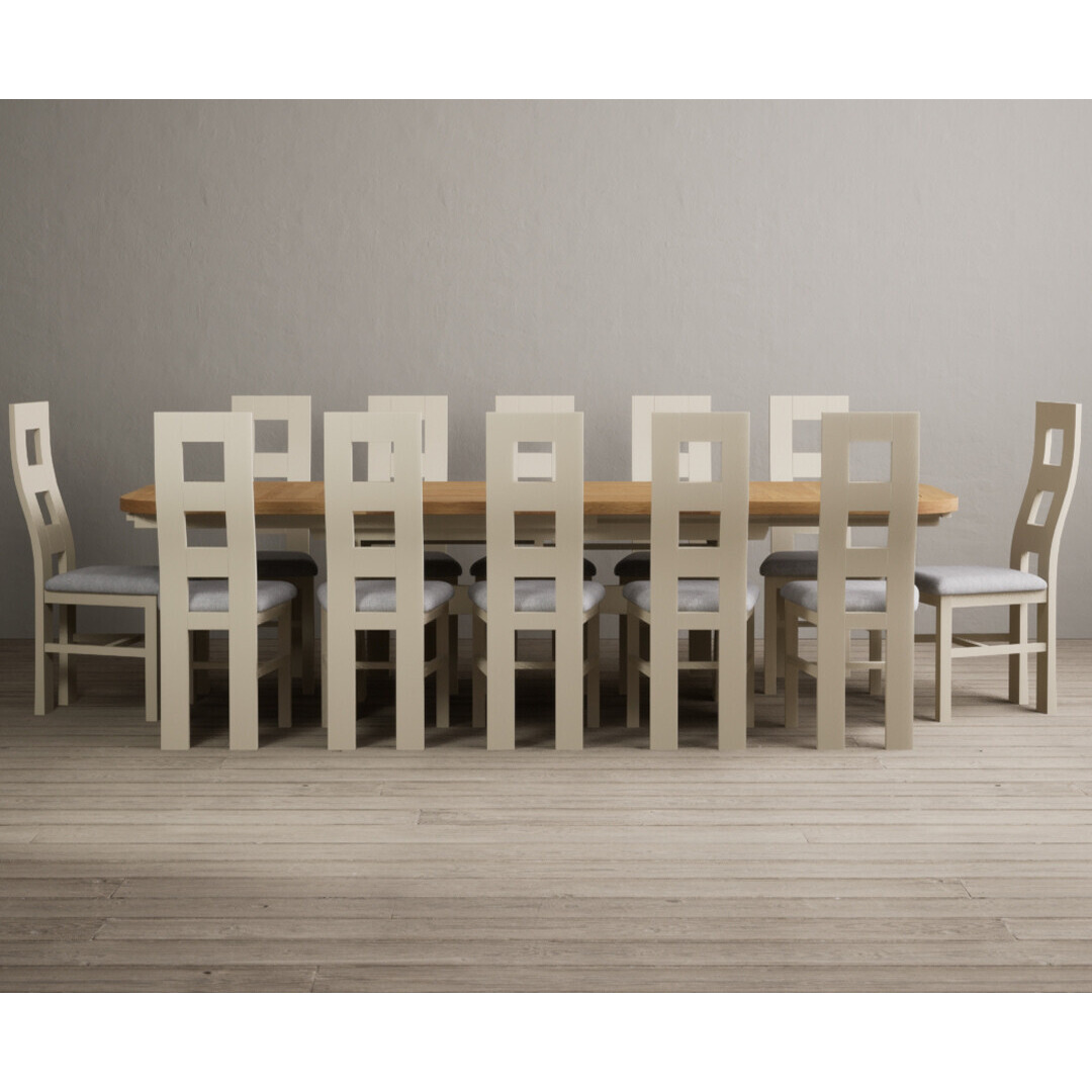 Extending Olympia 180cm Oak and Cream Dining Table with 10 Blue Flow Back Chairs