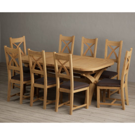 Extending Atlas 180cm Solid Oak Dining Table With 6 Brown X Back Chairs
