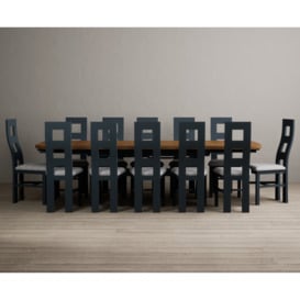 Extending Olympia 180cm Oak and Dark Blue Painted Dining Table with 8 Brown  Chairs