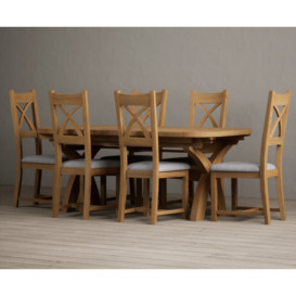 Olympia 180cm Solid Oak Extending Dining Table With 6 Light Grey Natural Solid Oak X Back Chairs
