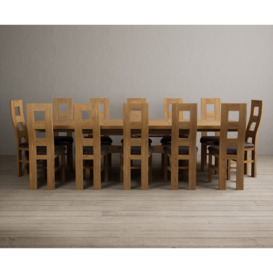 Extending Olympia 180cm Solid Oak Dining Table with 12 Linen Natural Chairs