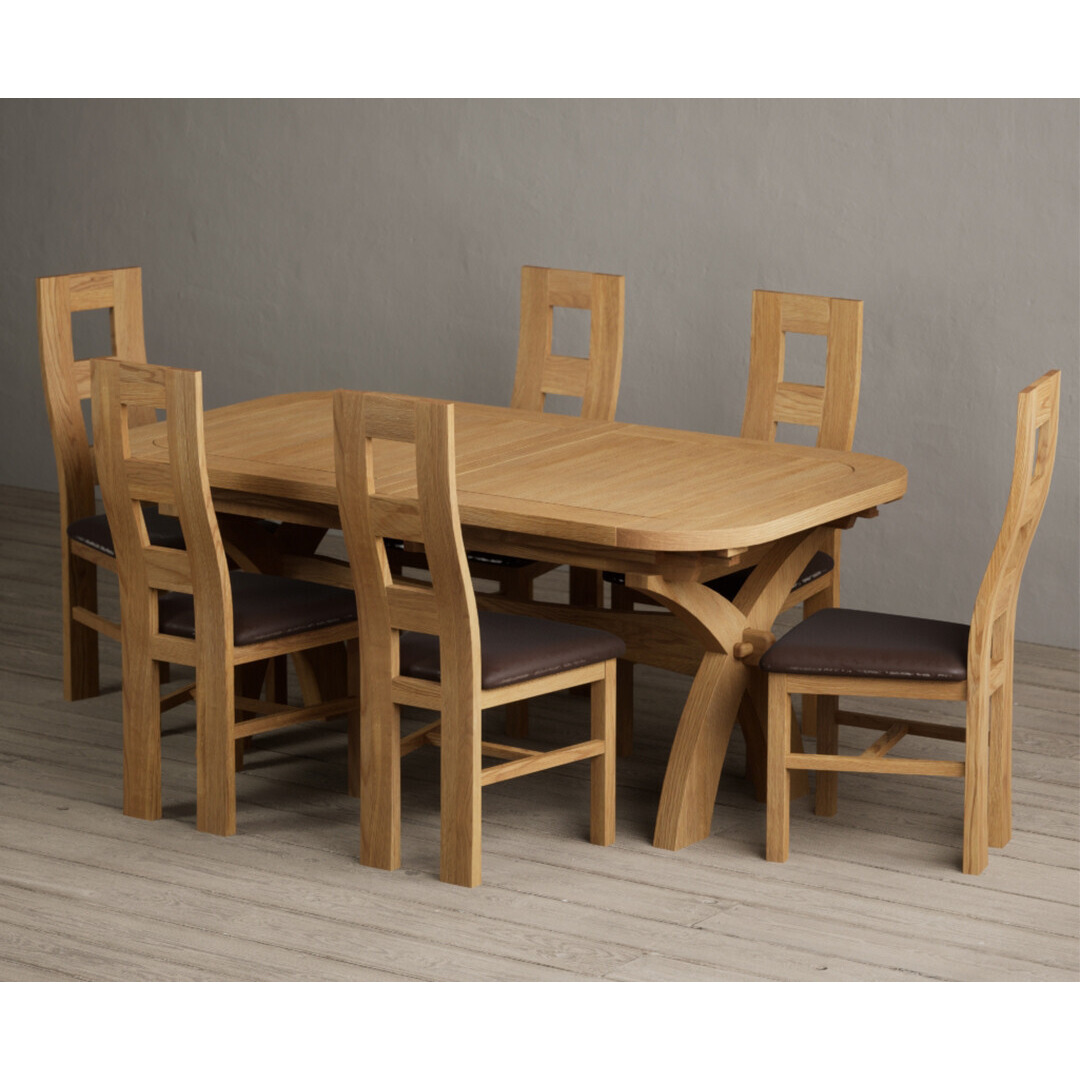 Extending Olympia 180cm Solid Oak Dining Table With 10 Blue Flow Back Chairs