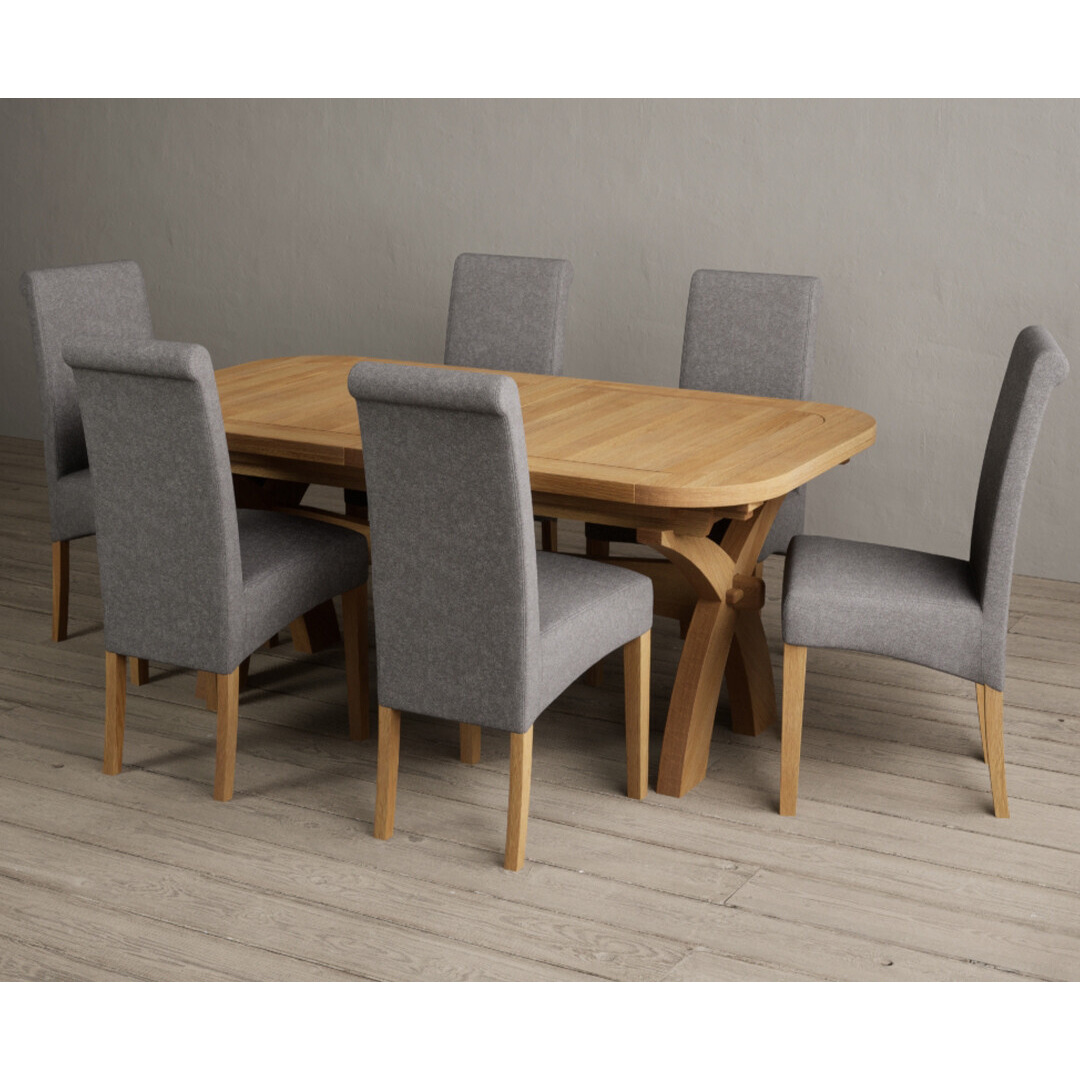 Olympia 180cm Solid Oak Extending Dining Table With 6 Brown Scroll Back Chairs