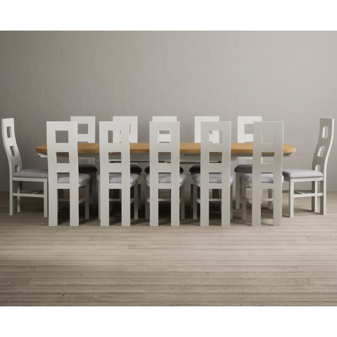 Extending Olympia 180cm Oak and Signal White Dining Table with 10 Oak Flow Back Chairs