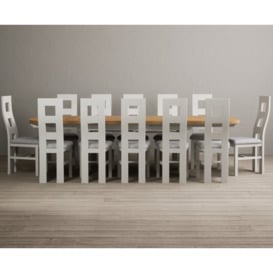 Extending Atlas 180cm Oak and Signal White Dining Table with 10 Linen Flow Back Chairs
