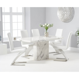 Belle 160cm Marble White Dining Table with 8 White Aldo Chairs
