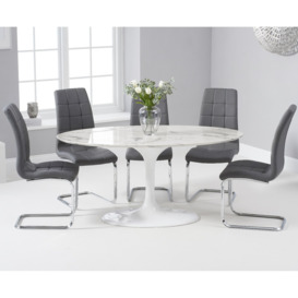 Brighton 160cm Oval White Marble Dining Table With 6 White Vigo Dining Chairs