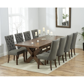 Extending Buckley 200cm Dark Solid Oak Dining Table with 6 Grey Francois Chairs
