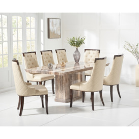 Carvelle 160cm Brown Pedestal Marble Dining Table with 8 Grey Francesca Chairs