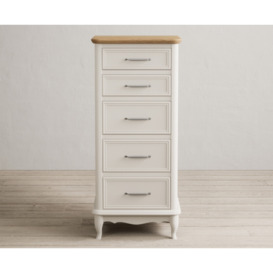 Chateau Oak and Soft White Painted 5 Drawer Tallboy