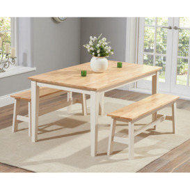 Chiltern 150cm Oak and Cream Painted Dining Set with Benches