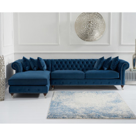 Chiswick Extra Large Blue Velvet Left Facing Chesterfield Corner Chaise Sofa
