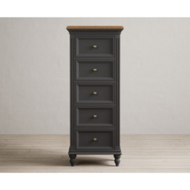 Francis Oak and Charcoal Grey Painted 5 Drawer Tallboy