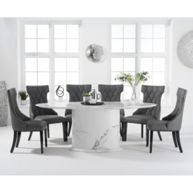 Colby 200cm Oval White Marble Dining Table With 6 Cream Sophia Chairs