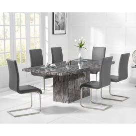 Crema 160cm Grey Marble Dining Table With 8 Black Austin Chairs