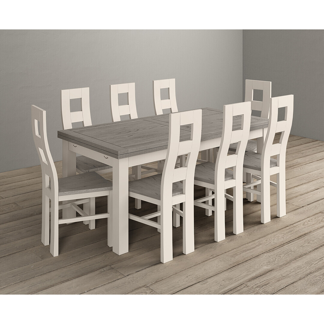 Extending Dartmouth 180cm Oak and Soft White Painted Dining Table With 10 Flow Back Chairs