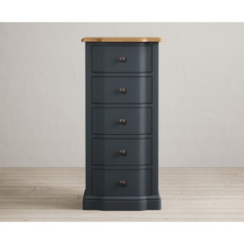 Delphine Oak and Blue Painted 5 Drawer Tallboy Chest