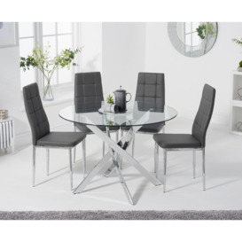 Denver 120cm Glass Dining Table with 6 Grey Angelo Chairs
