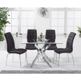 Denver 120cm Rectangular Glass Dining Table With 4 Red Enzo Chairs