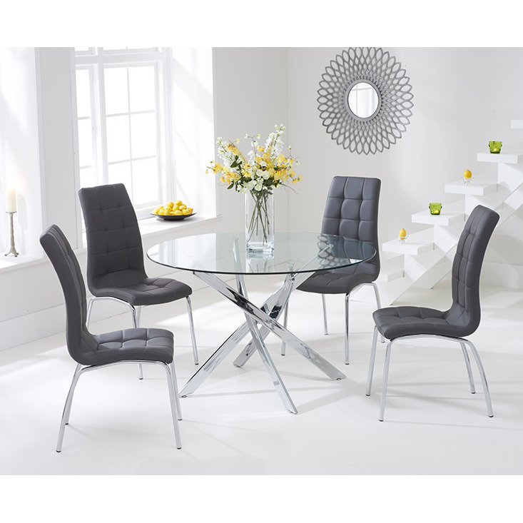 Denver 110cm Glass Dining Table With 4 Black Enzo Chairs