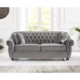 Eva Chesterfield Light Grey Velvet 3 Seater Sofa