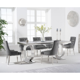 Fabio 200cm Marble Dining Table Sienna Velvet Chairs With 8 Grey
