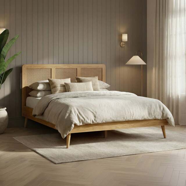 Oak Rattan King Size Bed