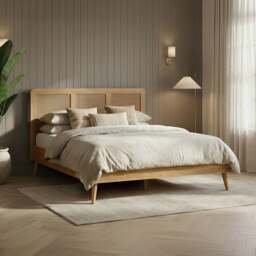 Oak Rattan King Size Bed