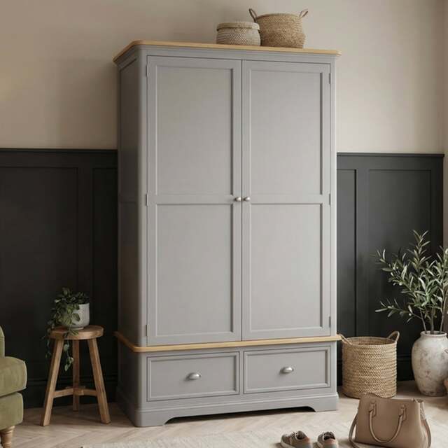 Felton Oak and Light Grey Painted Double Wardrobe