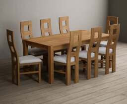 Thetford 180cm Solid Oak Dining Table with 8 Light Grey Natural Chairs