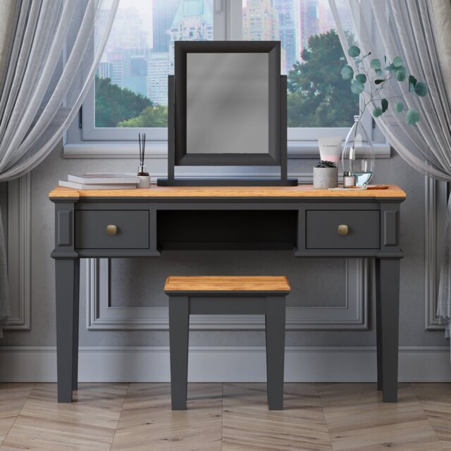 Lawson Oak and Charcoal Grey Painted Dressing Table Set by Oak Furniture  Superstore | uFurnish.com