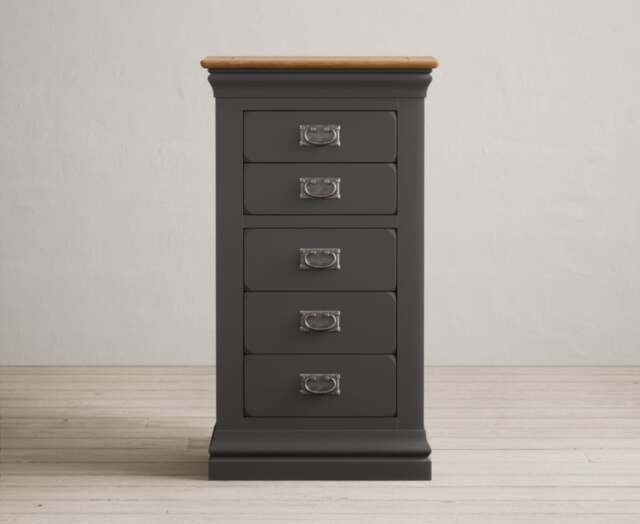Charwood Oak and Charcoal Painted 5 Drawer Tallboy