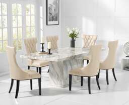 Marino 180cm Marble Dining Table with 8 Cream Sophia Chairs