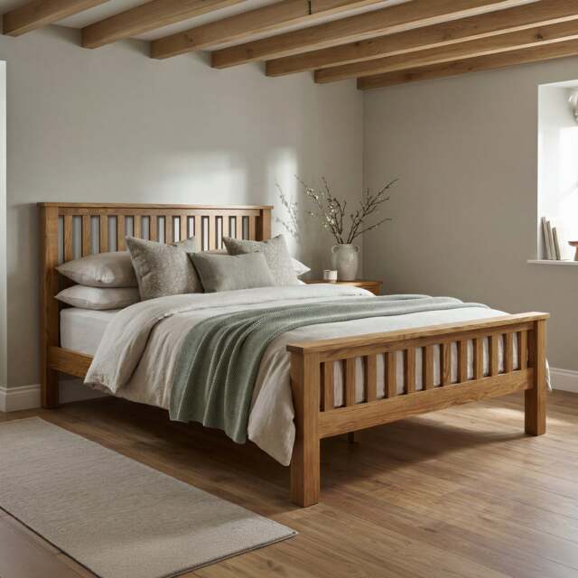 "Rustic Solid Oak Double Bed - 4'6"" Double"