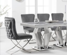Viscount 180cm Marble Dining Table with 6 Grey Lorenzo Chairs