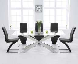 Canova 200cm Glass Dining Table with 6 Black Aldo Chairs
