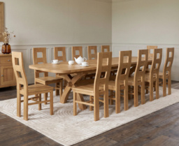 Extending Olympia 180cm Solid Oak Dining Table with 12 Oak Natural Chairs