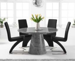 Ravello 130cm Round Grey Marble Dining Table with 6 Black Aldo Chairs