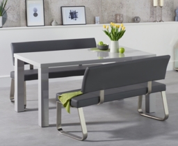 Seattle 160cm Light Grey High Gloss Dining Table and 2 Grey Benches