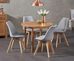 Extending York 90cm Solid Oak Drop Leaf Dining Table with 2 Light Grey Orson Chairs