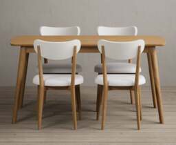 Nordic 150cm Solid Oak Dining Table with 4 White Nordic Chairs
