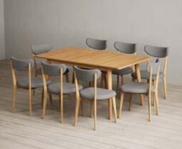 Extending Ruben 150cm Retro Oak Dining Table with 8 Grey Nordic Chairs